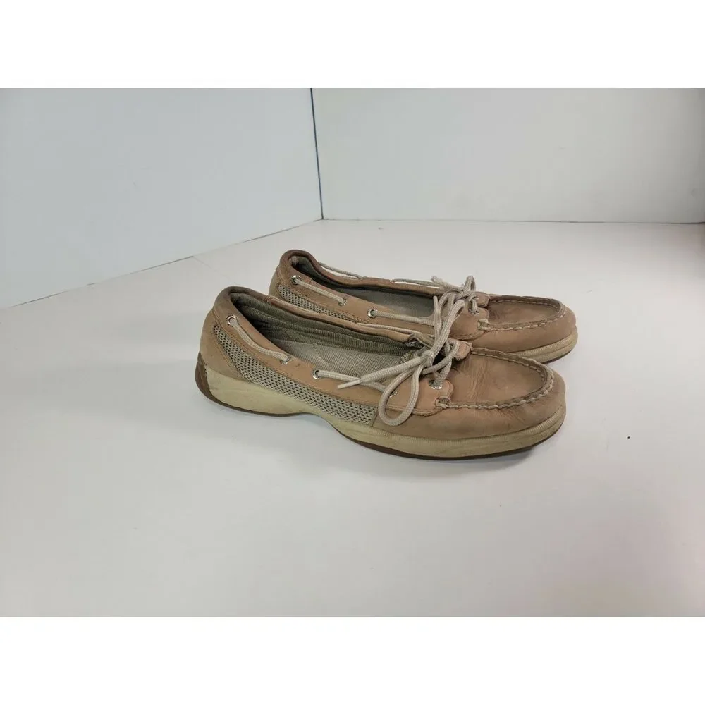 SPERRY TOP SIDER Laguna Tan Linen Boat Shoes Slip On 9773581 Women's 7.5 M‎